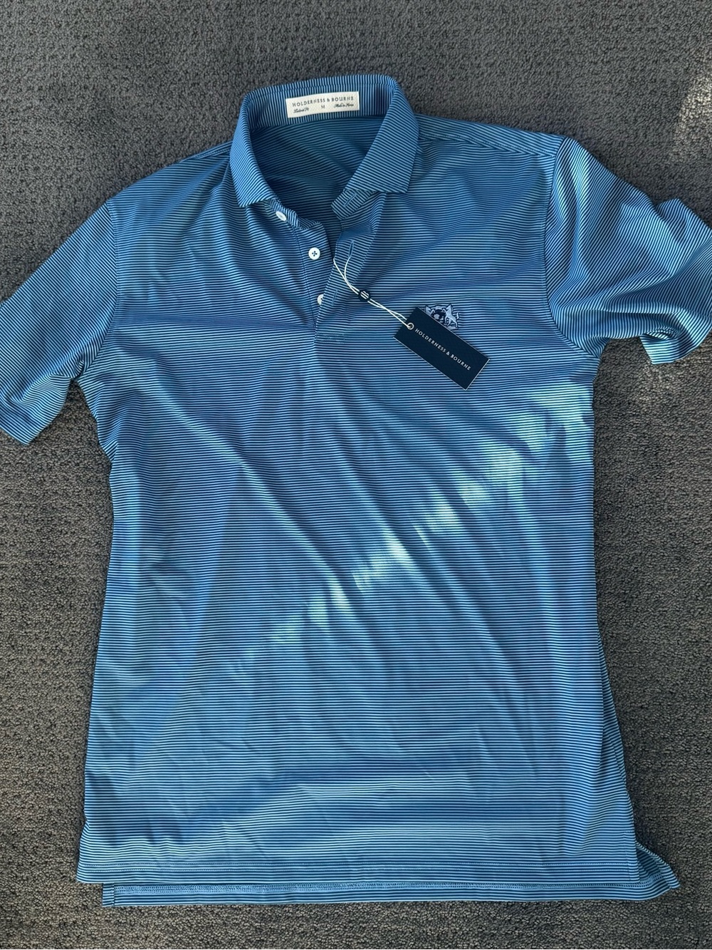 Holderness & Bourne Men’s Light Blue Striped Performance Polo